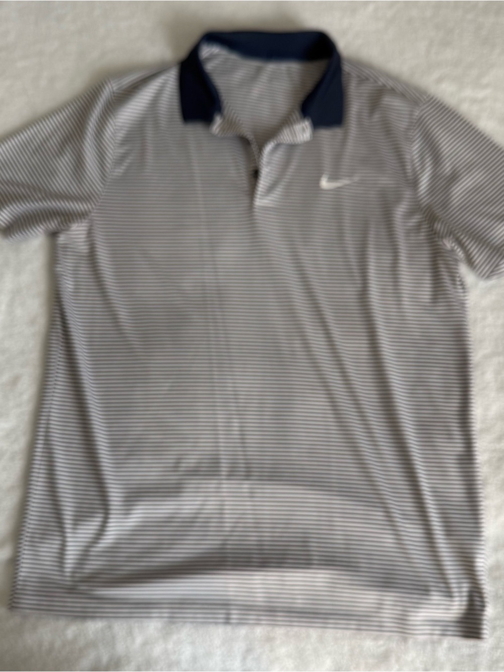 Nike White and Navy Striped Polo Shirt